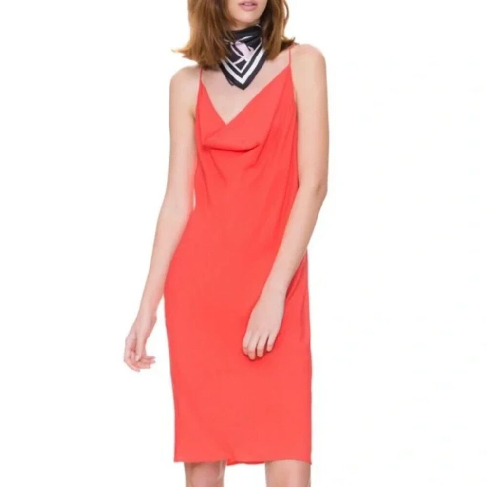 C/MEO Collective Women's Orange Hang Tight Cowl Neck Slip‎ Dress Size S